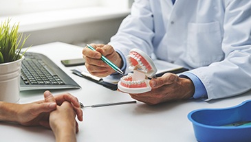 dentist talking to patient during consultation