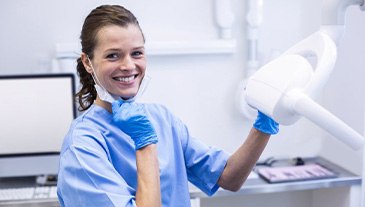 Dental hygienist smiles