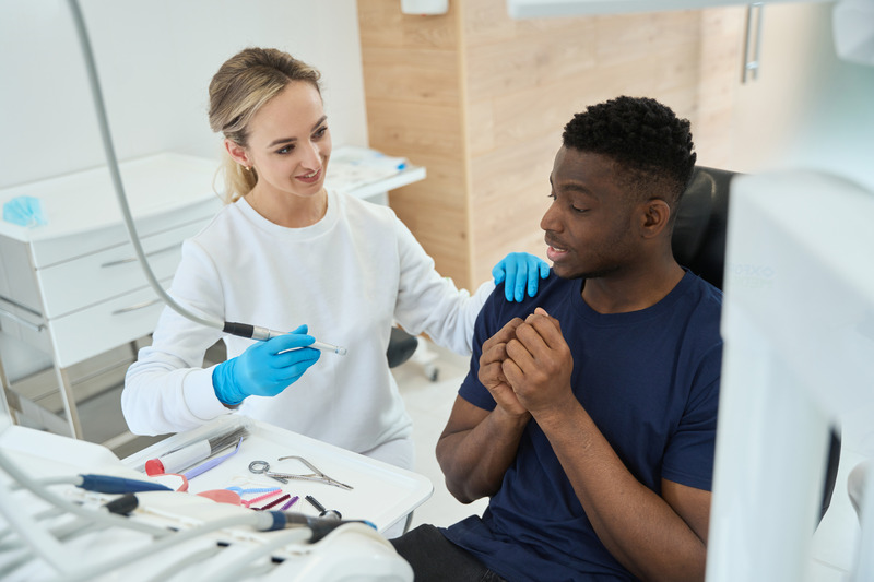 Patient anxious at dentist before cosmetic dentistry